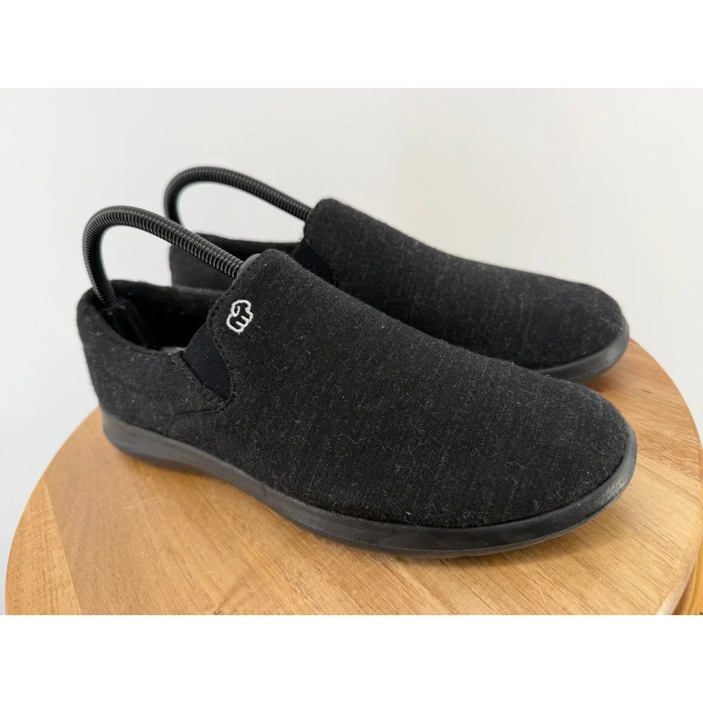 Merinos Women Black Wool Slip On Sneakers Comfort Walking‎ Shoes Size 9 EU 39.5